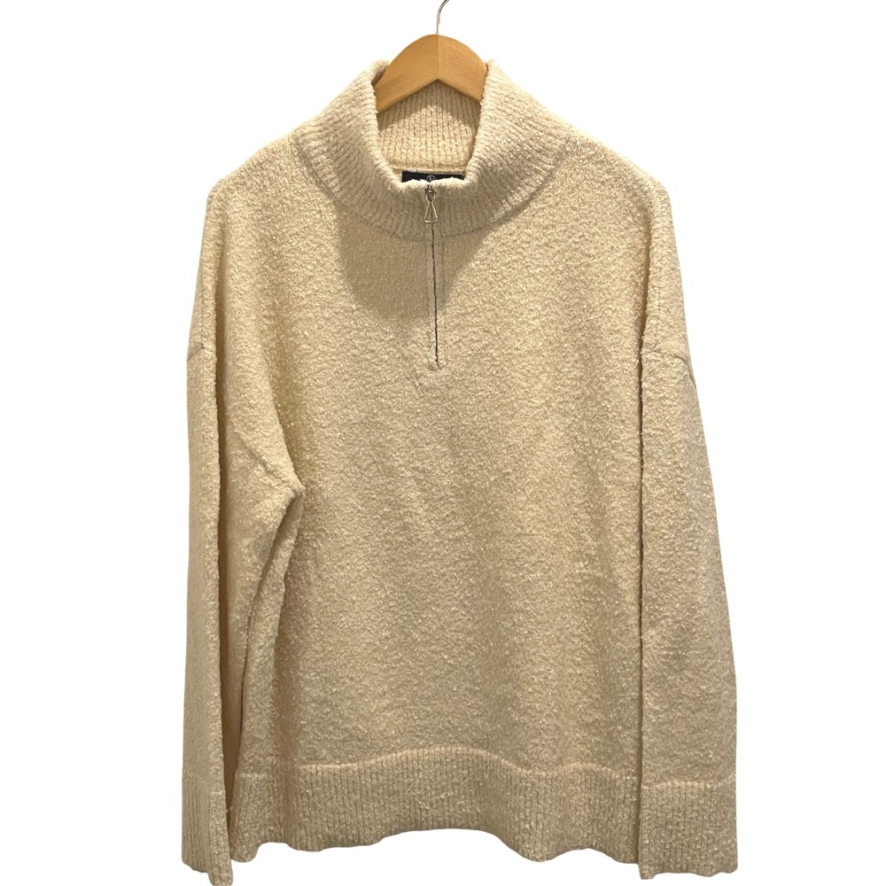 LILLUSORY Cream Boucle Half Zip Mock Neck‎ Sweater